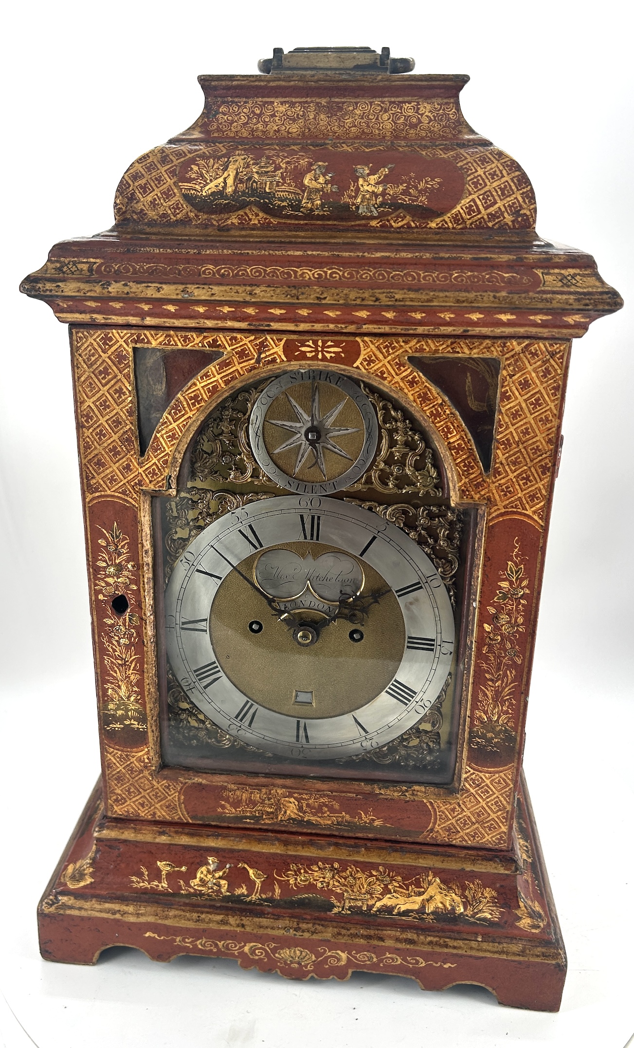 Outstanding Red Chinoiserie English Verge Twin Fusee Bracket Clock – Ca 1760 twin fusee Antique Clocks 20